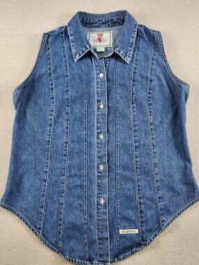 Levi’s Sleeveless Denim Button Down Shirt Women’s Large L 12/14 Vintage 90s